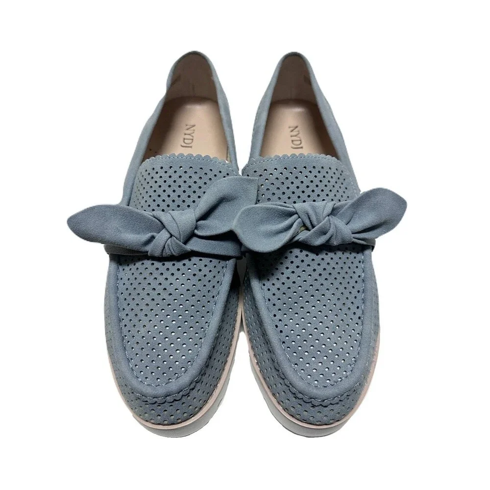 NEW NYDJ Womens Size 10 Light Blue Faux Suede Okoa Knitted Bow Comfort Loafers